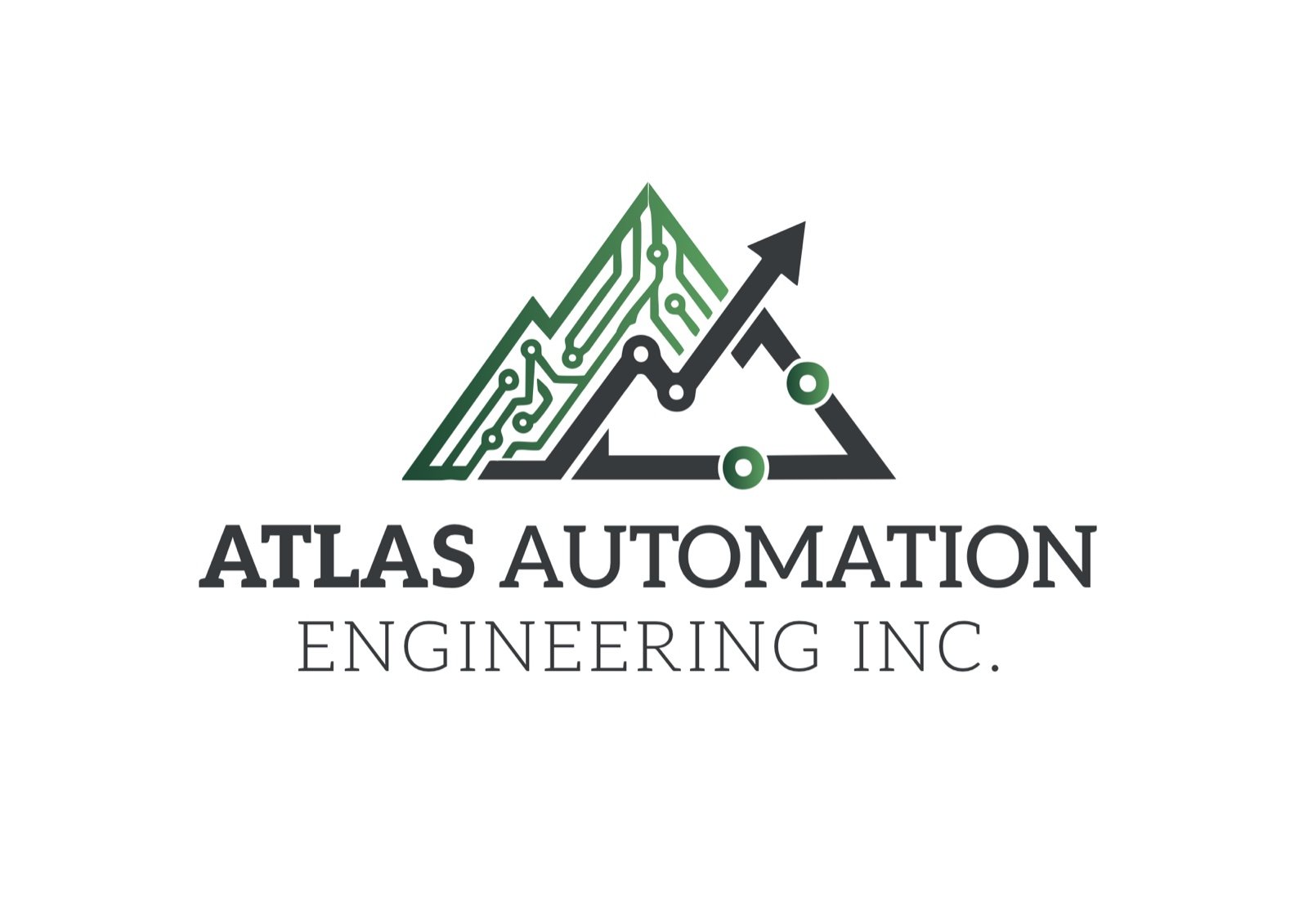 Atlas Automation Engineering Inc. logo: a mountain made of circuit traces with a rising arrow