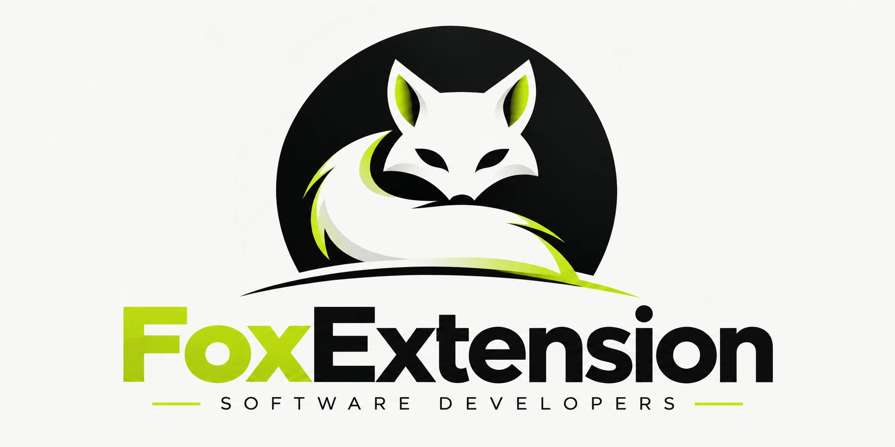 FoxExtension software developers logo: a white fox curled inside a black circle