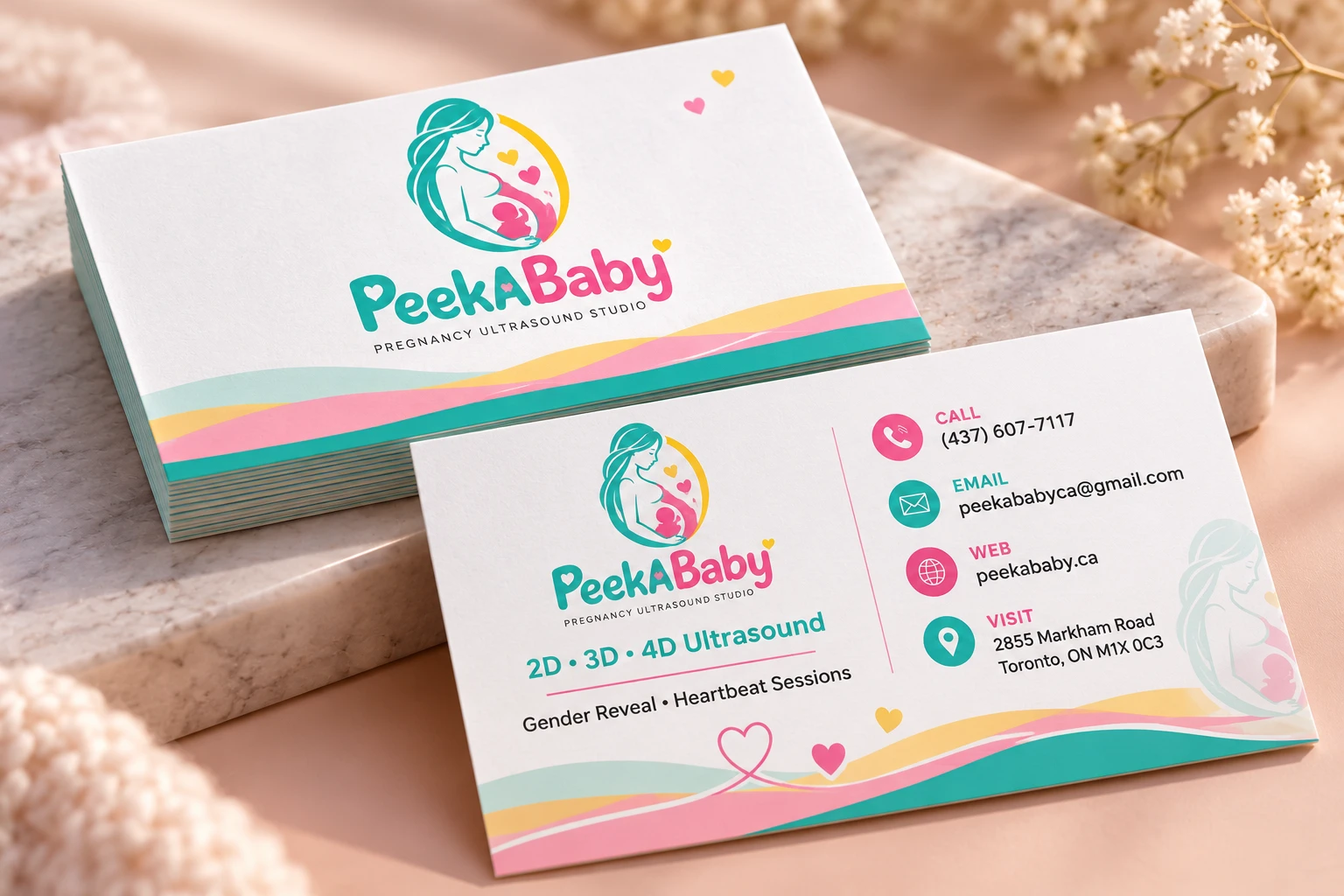 PeekABaby pregnancy ultrasound studio business cards