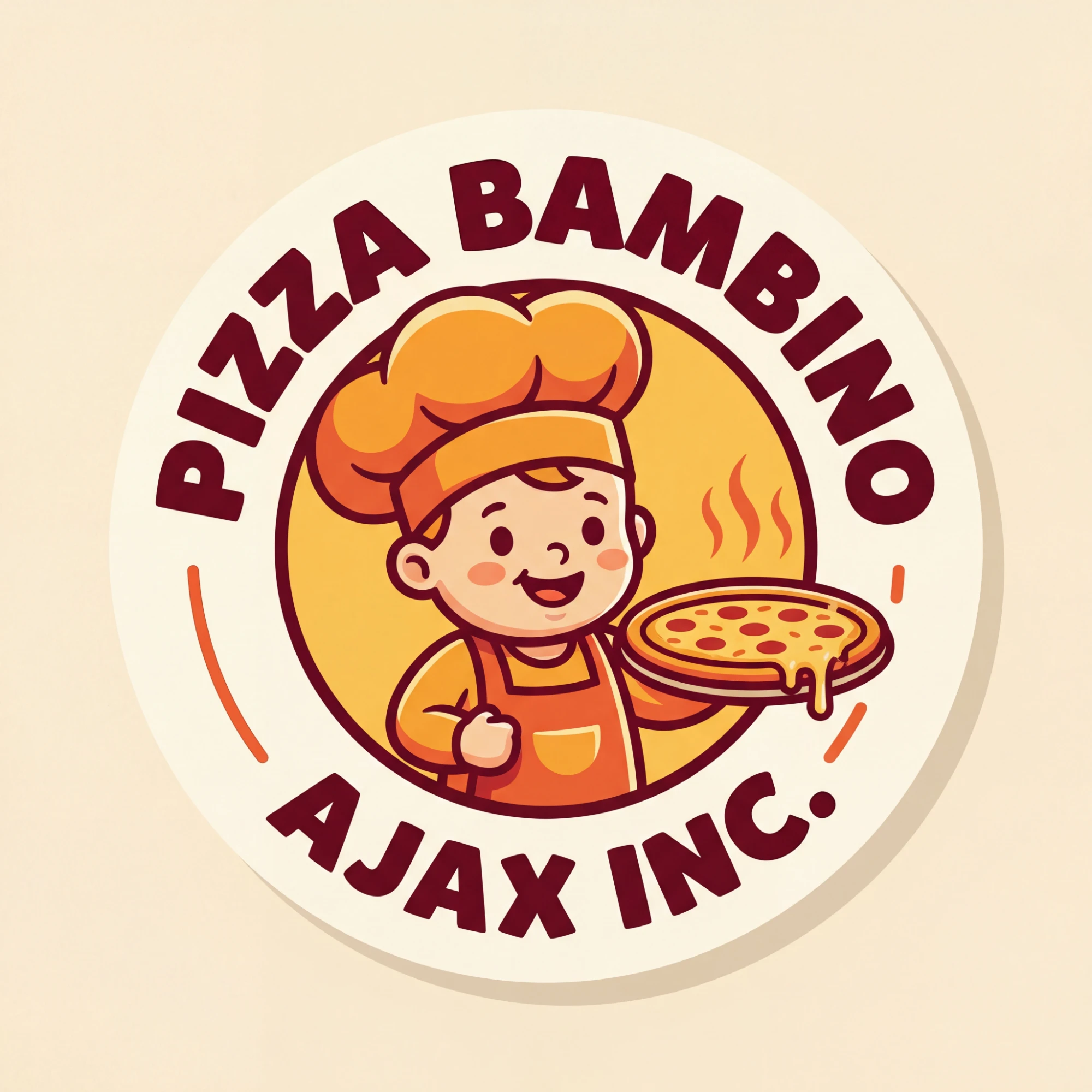 Pizza Bambino Ajax Inc. logo: a smiling child chef holding a pizza